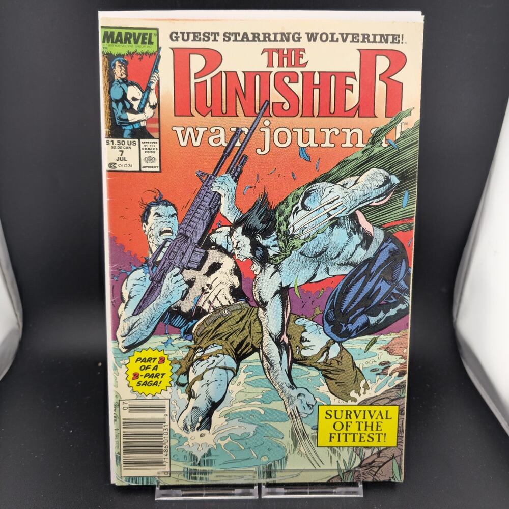 PUNISHER WAR JOURNAL #7 NEWSSTAND Marvel 1989 Jim Lee Wolverine Battle Key VF